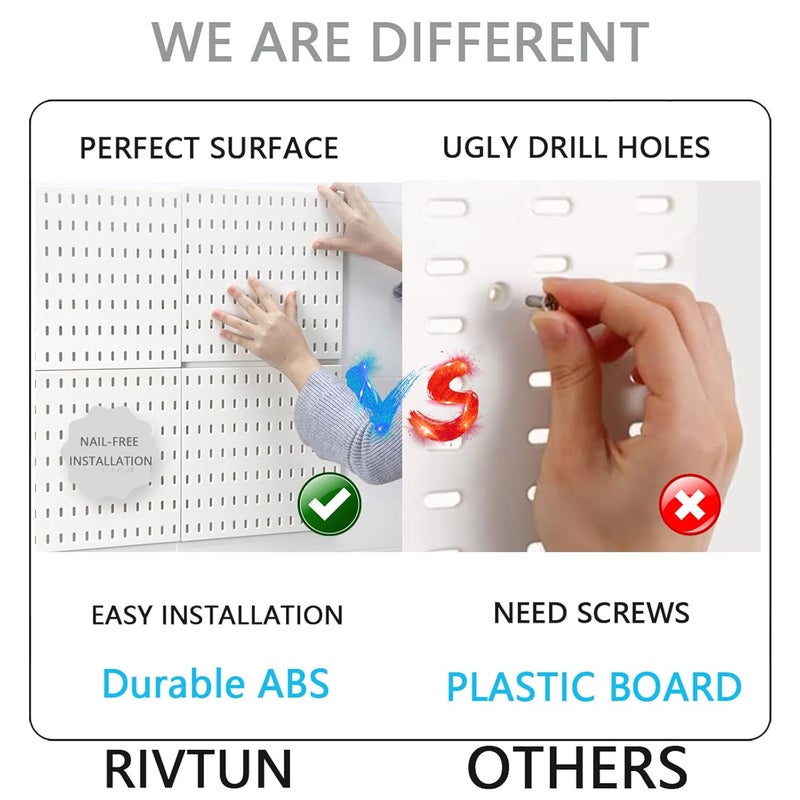 RIVTUN مجموعة لوحات تثبيت للجدران، مجموعة لوحات مثبتة للجدران للمطبخ، غرفة النوم، المكتب، والحمام، 4 قطع من لوحات التثبيت البيضاء و14 ملحق، 22" × 22" - Image 5